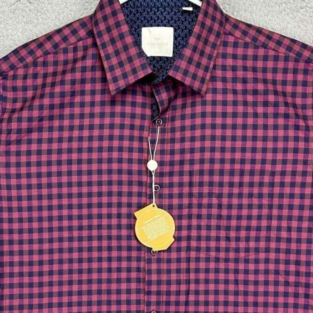 Park Avenue Shirt Mens Large 16.5 Maroon Gingham Plaid Slim Fit Button Up NEW